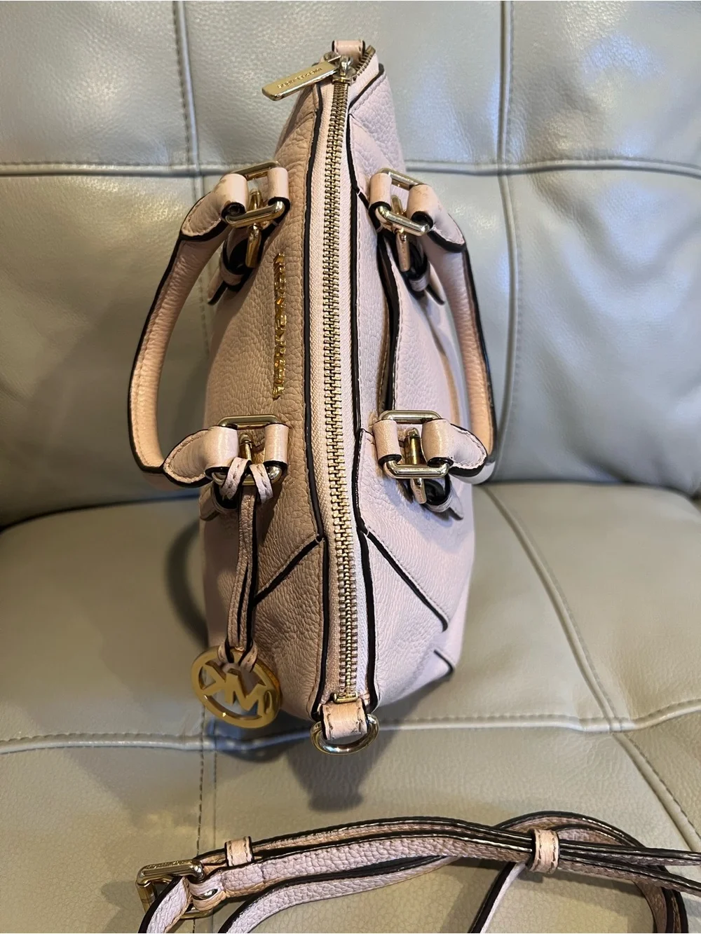 Michael Kors Ciara Pebbled Leather Bag Messenger Crossbody Medium Pink Blush